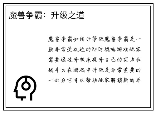 魔兽争霸：升级之道
